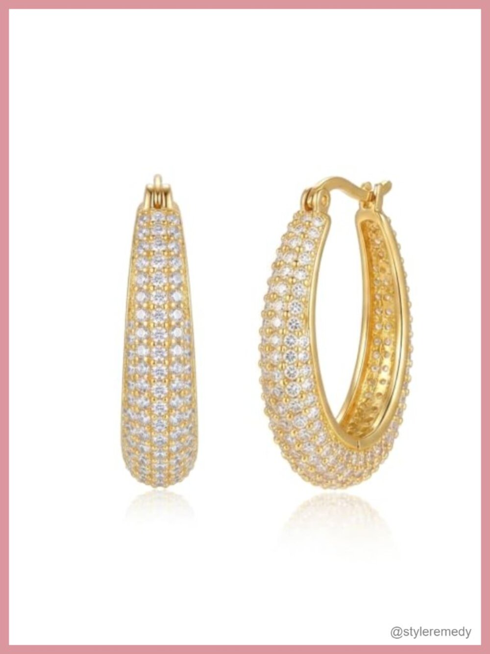 14k Gold Plated Hoop Earrings with Cubic Zirconia Pave Hinged